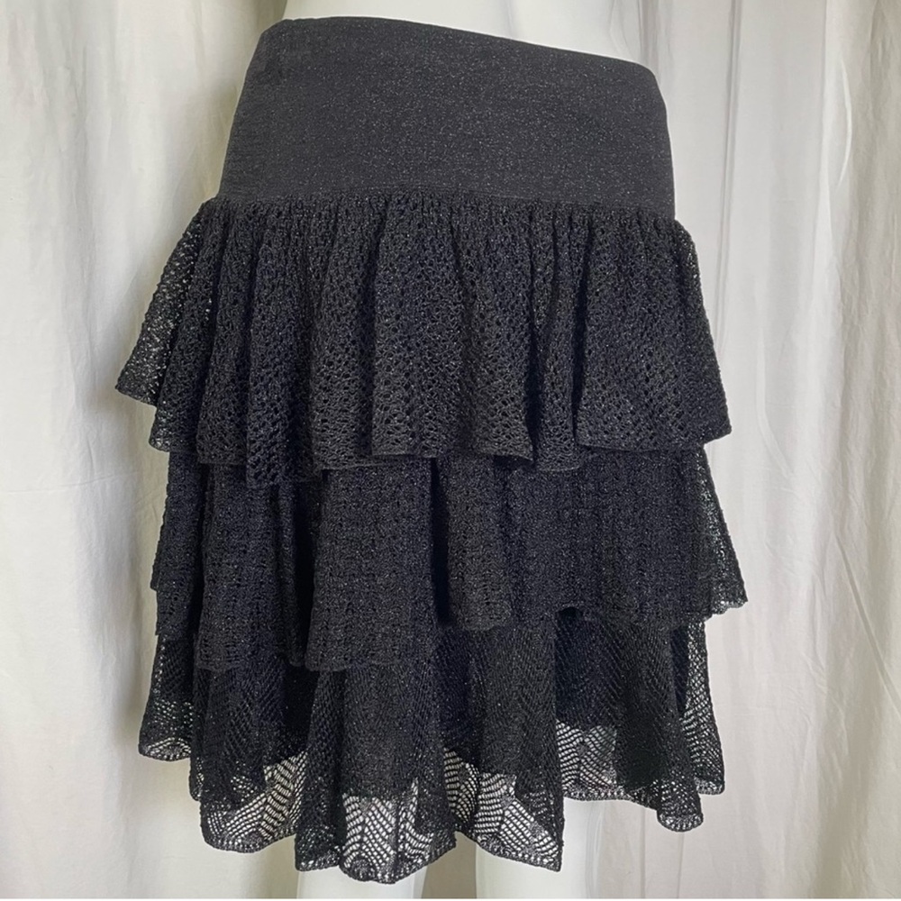 Ralph Lauren Rugby Black Tiered Textured Black Mini Skirt